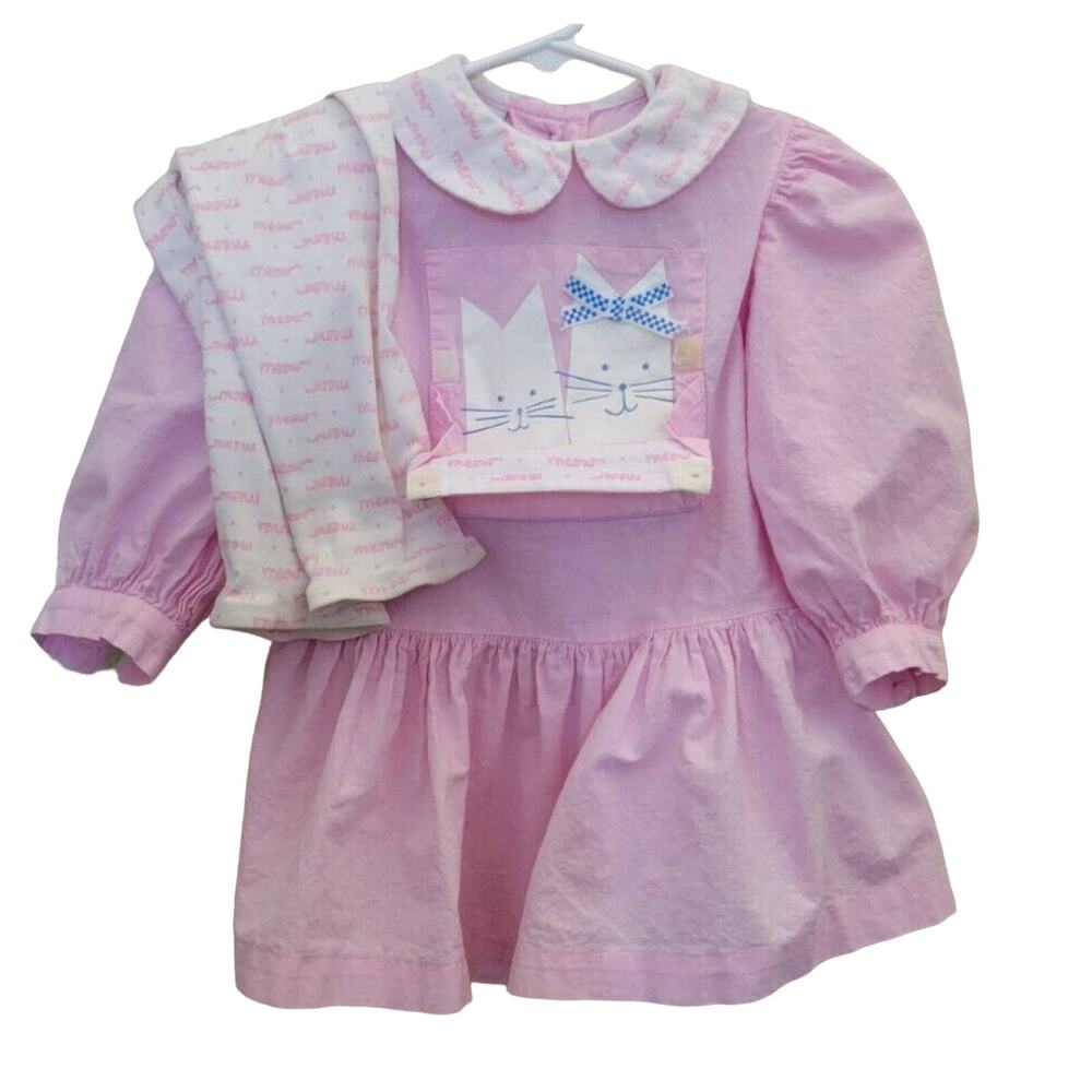 VTG Sweet Potato Pink Dress with Leggings 4T Kitten Cats Pocket